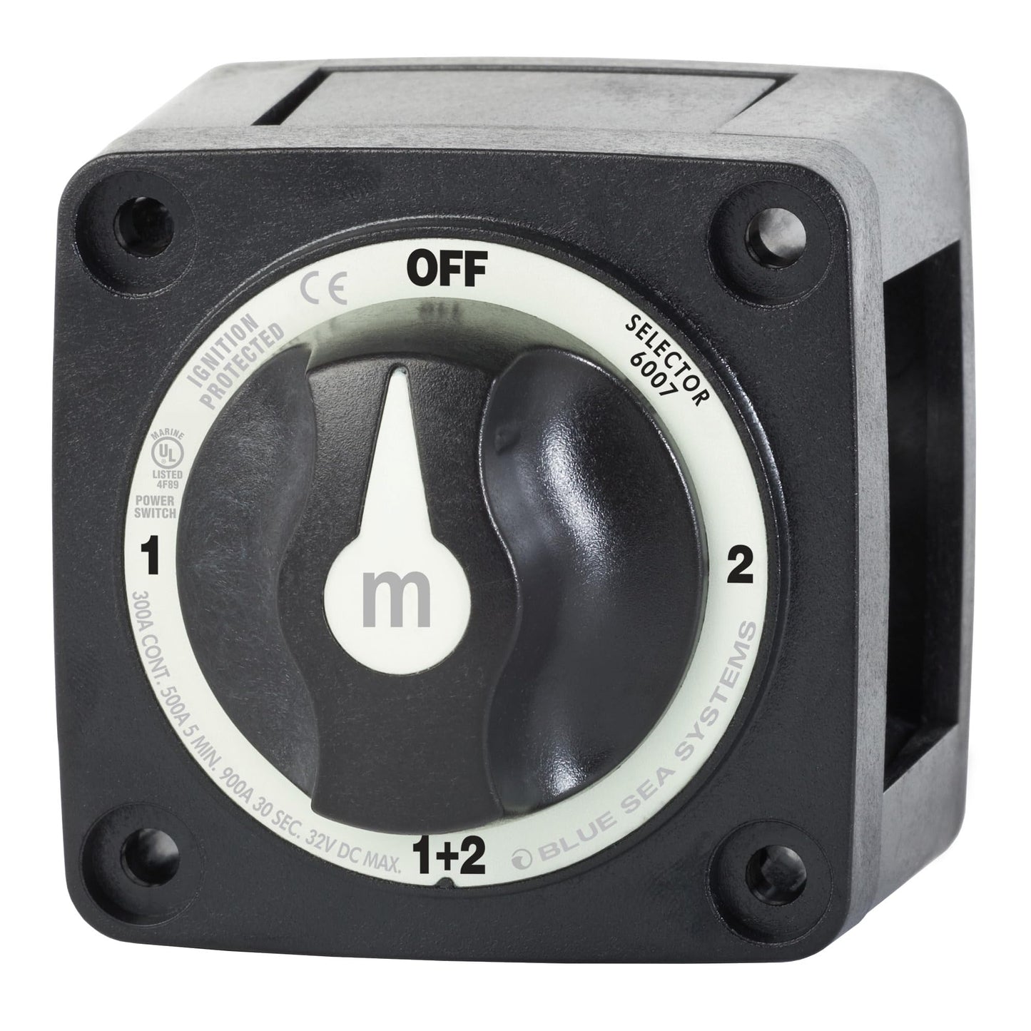 Blue Sea Systems 4‑Position Mini Selector Battery Switch, Black, 6007200 m‑Series