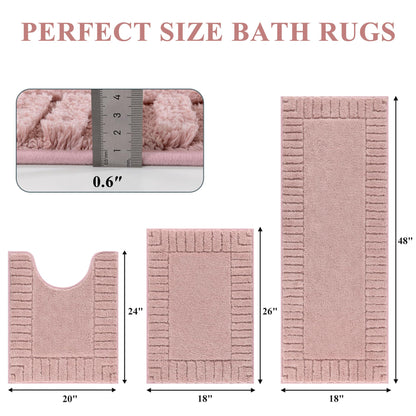 Pauwer Bathroom Rugs Sets 3 Piece Bathroom Shower Rugs with U-Shaped Contour Toilet Mat Absorbent Microfiber Plush Bath Mats Non Slip Bath Rug Machine Washable Shaggy Bath Mat Set, Dusty Pink