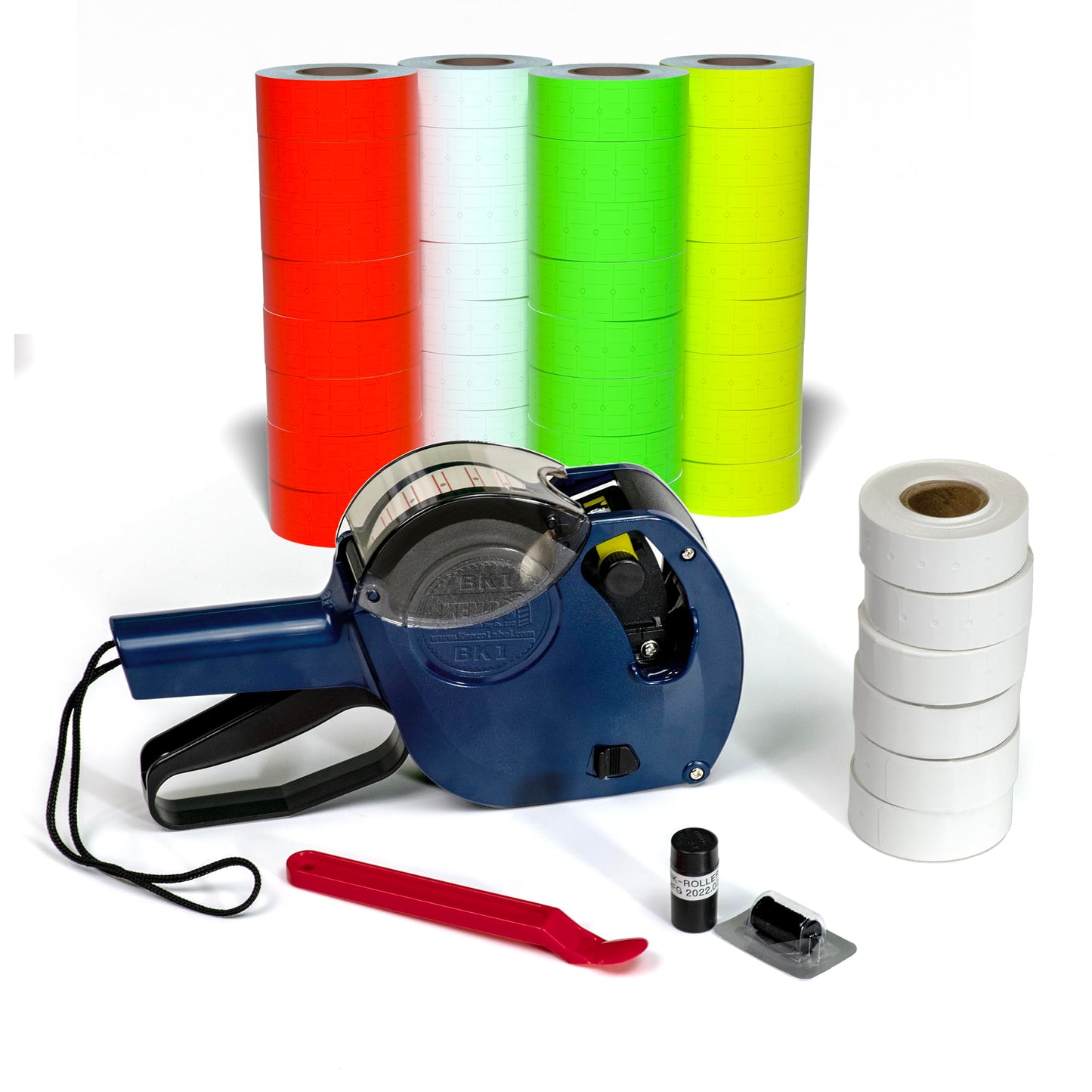 Kenco BK 1 Line Price Gun Kit - Includes 6,000 Labels, 2 Ink Rollers, Label Scraper - 8 Digit Labeler for Pricing, Dating, and Coding (BK-1 KIT Standard)