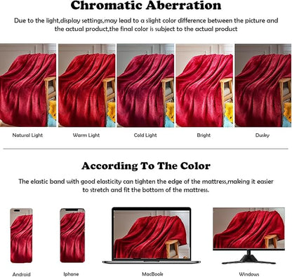 NEWCOSPLAY Super Soft Queen Blanket Red Premium Silky Flannel Fleece Leaves Pattern Lightweight Bed Blanket All Season Use (Red, Queen(90"x90"))
