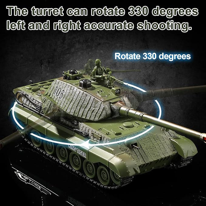 RC Tank Remote Control WW2 German King Tiger Army Tank Toys 1:28 Scale 9 Channels RC Military Vehicles for Kids BoysGirls Best Ages 6 7 8 9 10