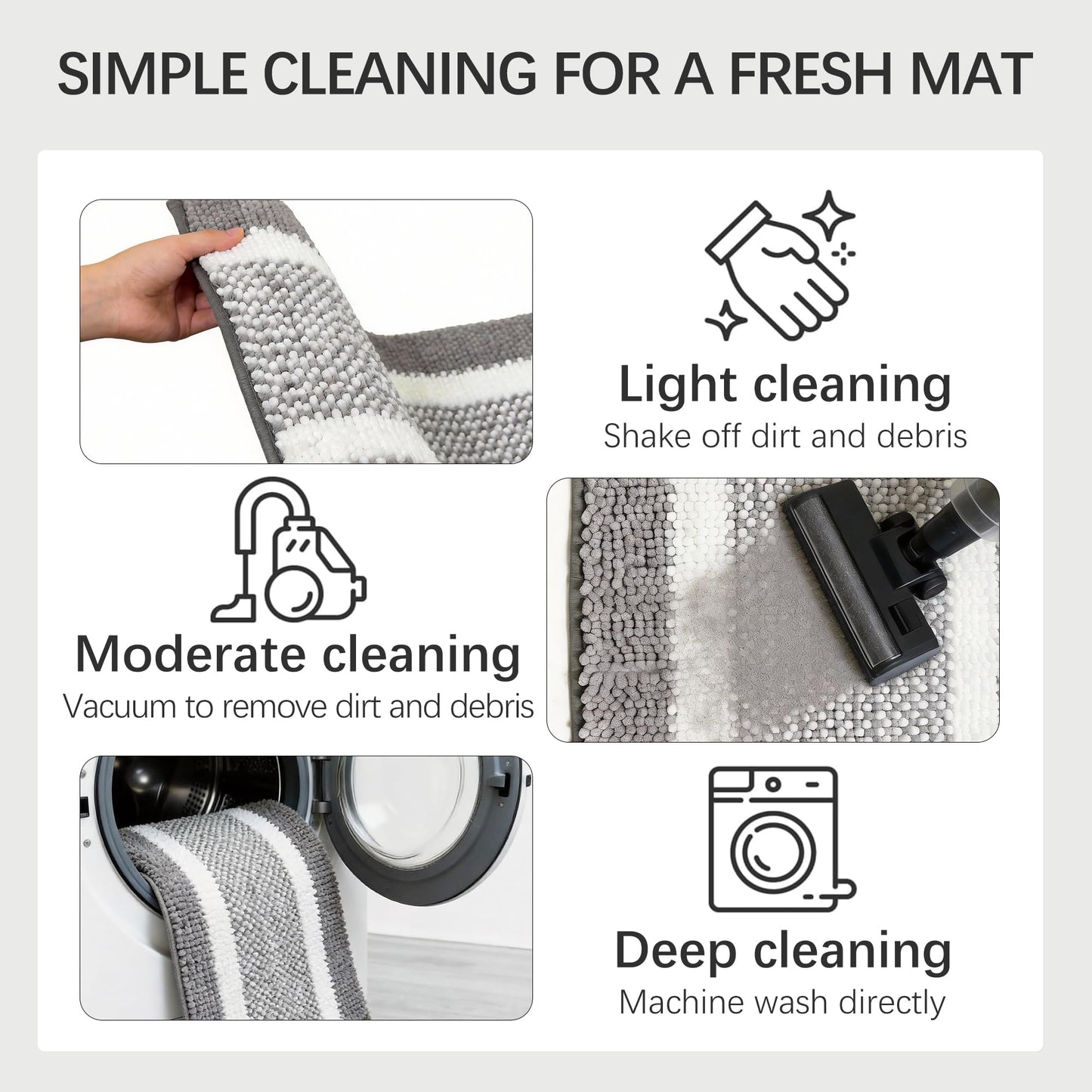 Fogkiss Dog Door Mat for Muddy Paws - Absorbent Quick-Dry Non-Slip Washable Chenille Pet Rug, Indoor Entryway Mat for Front Door & Crate (Gray White, 36" L*24" W)