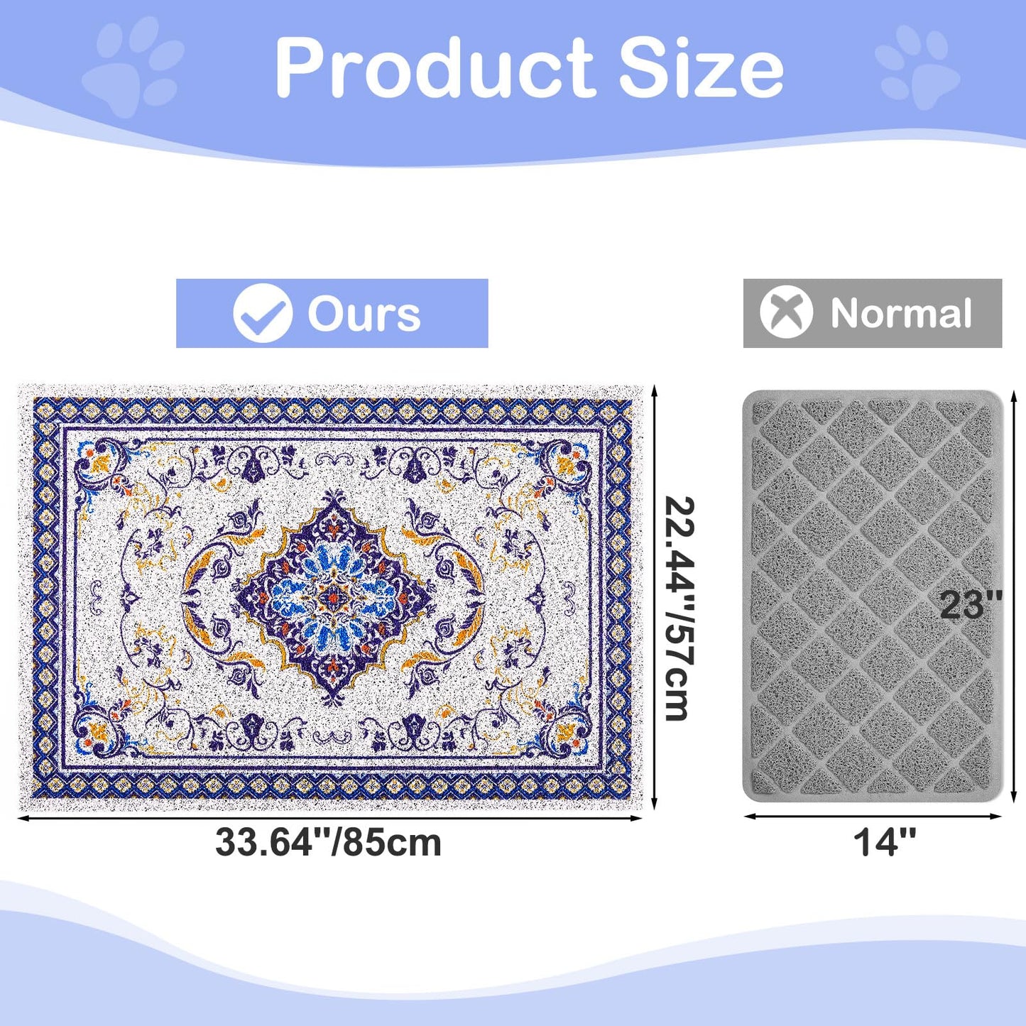 Glittme Cat Litter Mat with Non-Slip Bottom Litter Box Mat 33"X22" Litter Trapping Mat Easy to Clean Washable Cat Food Mat for Kitty,L