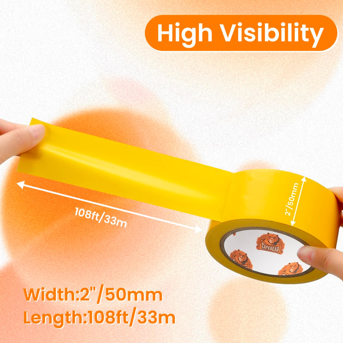 TAPEBEAR Floor Tape Yellow Vinyl Tape 2" x 36 yds, Floor Caution Marking Dance Splicing Tape Safety Warning Stripe Abrasion-Proof Waterproof for Gym, Warehouse, Traffic Signage, Color Coding
