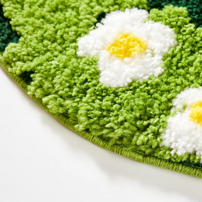 Ouyattle Cute Green Floral Large Bathroom Rugs Bath Mat 3ft Non Slip Washable, Modern Chic Boho Aesthetic Trendy Funky Microfiber Shaggy Tufted Grass Rugs for Bedroom Dorm Nursery Bathroom Kitchen