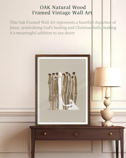iHery Natural OAK Wood Jesus and Peter Walk on Water Framed Wall Art, 12x16 in Modern Sketch Bible Verses Canvas Art Decor, Beige Logs Boho Scripture 1Pack for Living Room Bedroom