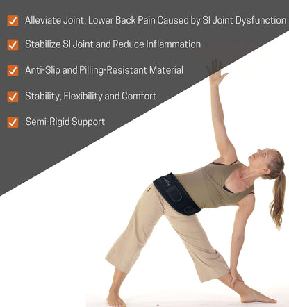 Vriksasana Posture Sacroiliac Hip Belt for Women and Men That Alleviates Sciatic, Pelvic, Lower Back, Leg and Sacral Nerve Pain Caused by Si Joint Dysfunction| Trochanter Brace (Regular, Black)