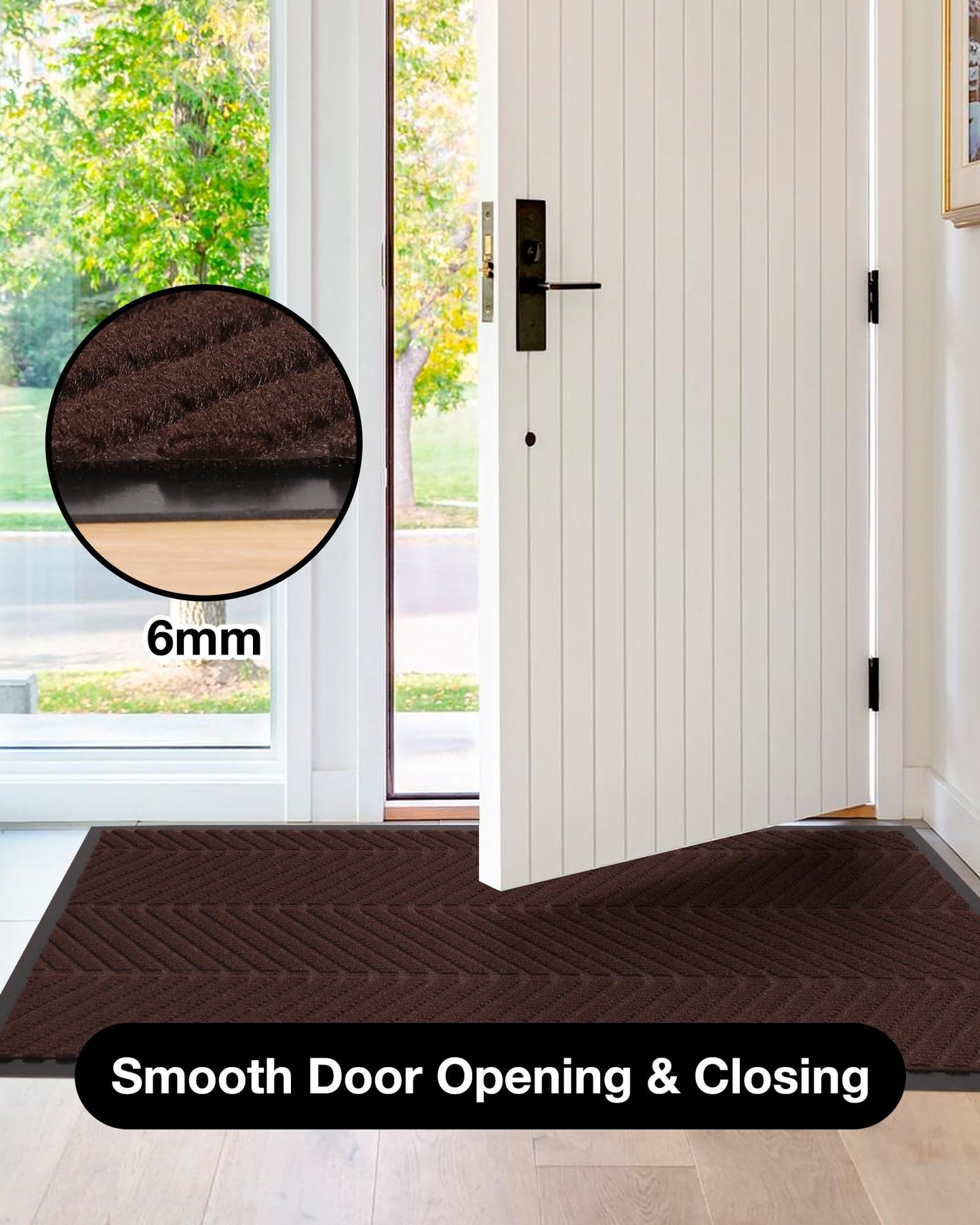 5′ x 7′ Heavy Duty Front Door Mat Indoor Outdoor Entrance, Easy Clean Non-Slip All Weather Commercial Floor Mat for Entryway, No Curling Waterproof Vinyl Welcome Mat (Dark Brown)