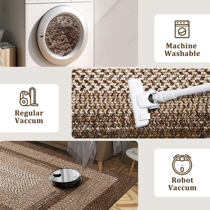 RUGSREAL 8x10 Area Rug Washable Large Living Room Rug Non Slip Farmhouse Rustic Floor Carpet Boho Accent Bedroom Rug Modern Geometric Throw Floor Cover Bohemian Border Carpet, Brown