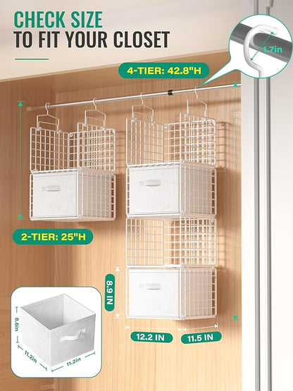 Hanging Closet Organizer with Drawers, 4 Tier Metal Closet Organizers and