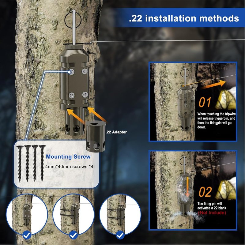 Upgraded Perimeter Trip Alarm - 12 Gauge Camping Trip Wire Security System | 2 Pack with .22 Adapter for Outdoor Safety