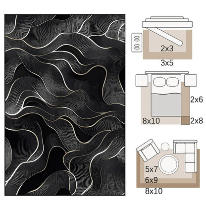 8x10 Area Rug Black White Modern Rug for Living Room Indoor Machine Washable Abstract Rugs for Bedroom Ultra Soft Dining Room Large Carpet Non-Slip Non-Shedding Throw Rug for Home Office