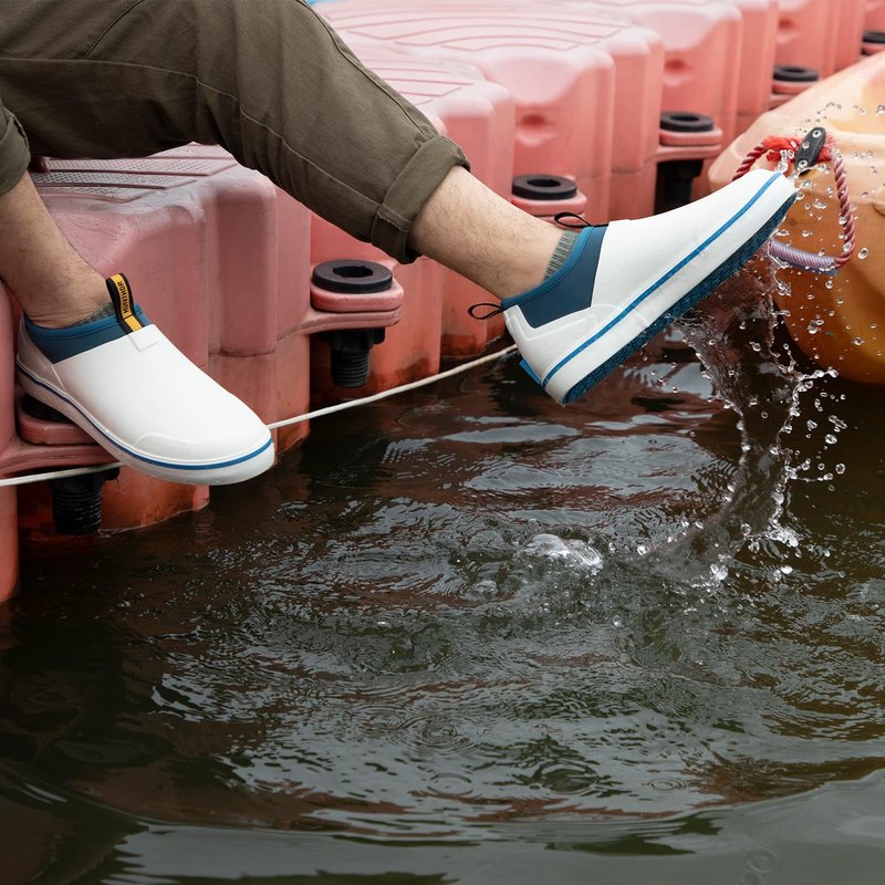 Hunthor Deck Shoes Waterproof Rubber Boots with Non-Slip Rain Shoes for Fishing, Boating, Gardening, Walking - for Men White Size 6