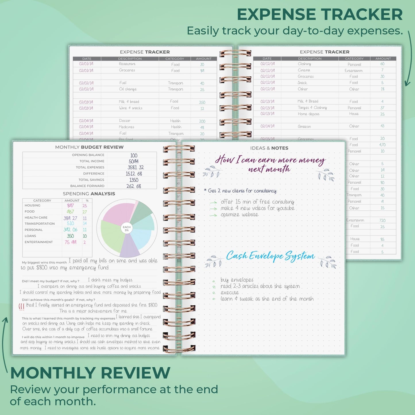 Clever Fox Budget Planner Spiral – Expense Tracker Notebook – Monthly Budgeting Organizer, Finance Logbook & Accounts Book to Control Your Money – Undated Bill Tracker, 6.3x8.4” - Mint Cream