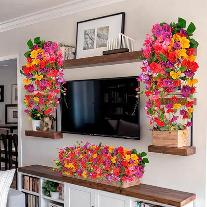Artificial Flowers for Outdoors 3 Pack Fake Hanging Plants with Faux Hibiscus Flowers Summer Fall Decor UV Resistant Silk Leaves for Indoor Outdoor Front Door Porch Patio Planter Decor