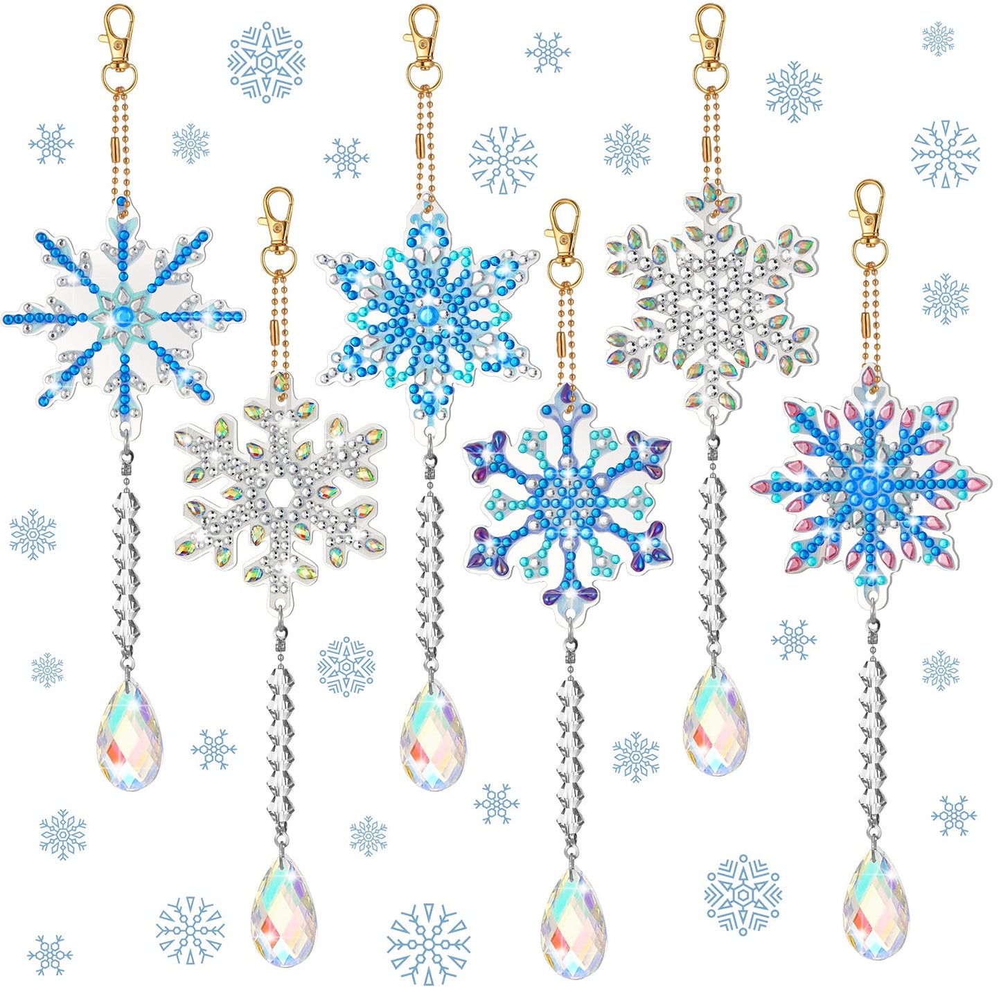 Perthlin 6 Pcs Christmas Snowflake Diamond Art Kits Double Sided Winter Diamond Wind Chimes Art for Window Christmas Tree Decoration Snowflake Suncatchers for DIY Crafts Wonderland Decoration