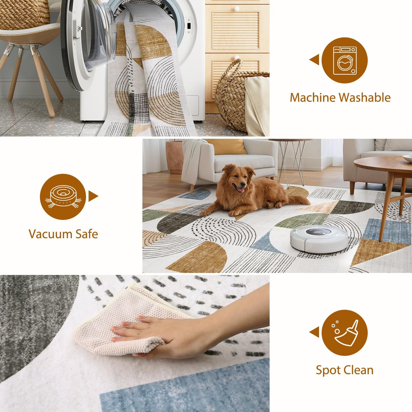 Beeiva Boho Small Area Rugs 3x5, Machine Washable Non-Slip Entry Way Rug, Lightweight Carpet High Traffic Areas Rug for Bedroom Playroom Office (Multi Color,3X5)