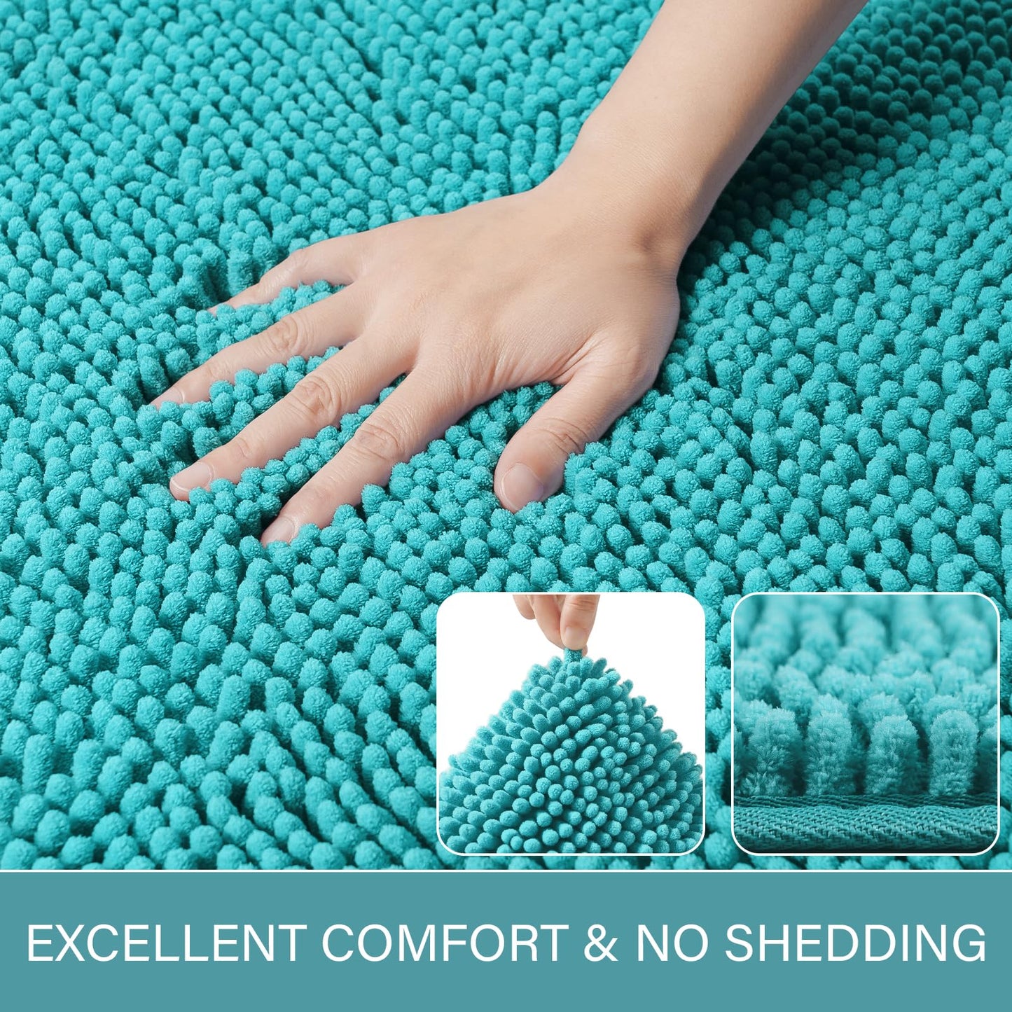 LOCHAS Luxury Bathroom Rug Shaggy Bath Mat 24 x 60 Inch, Washable Non Slip Bath Rugs for Bathroom Shower, Soft Plush Chenille Absorbent Carpets Mats, Teal Blue