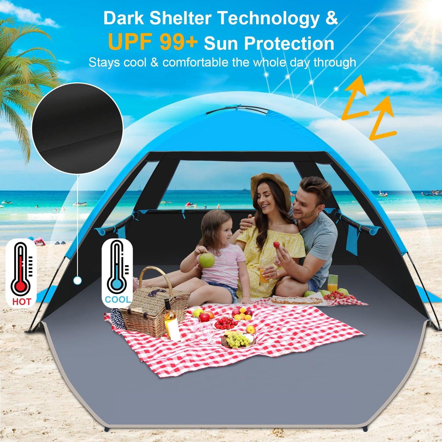 Gorich Beach Tent Sun Shelter for 3/4/6/8/10 Person with UPF 50＋ UV Protection, Lightweight & Easy Setup Beach Shade Canopy, Portable Beach Shade Tent Beach Cabana