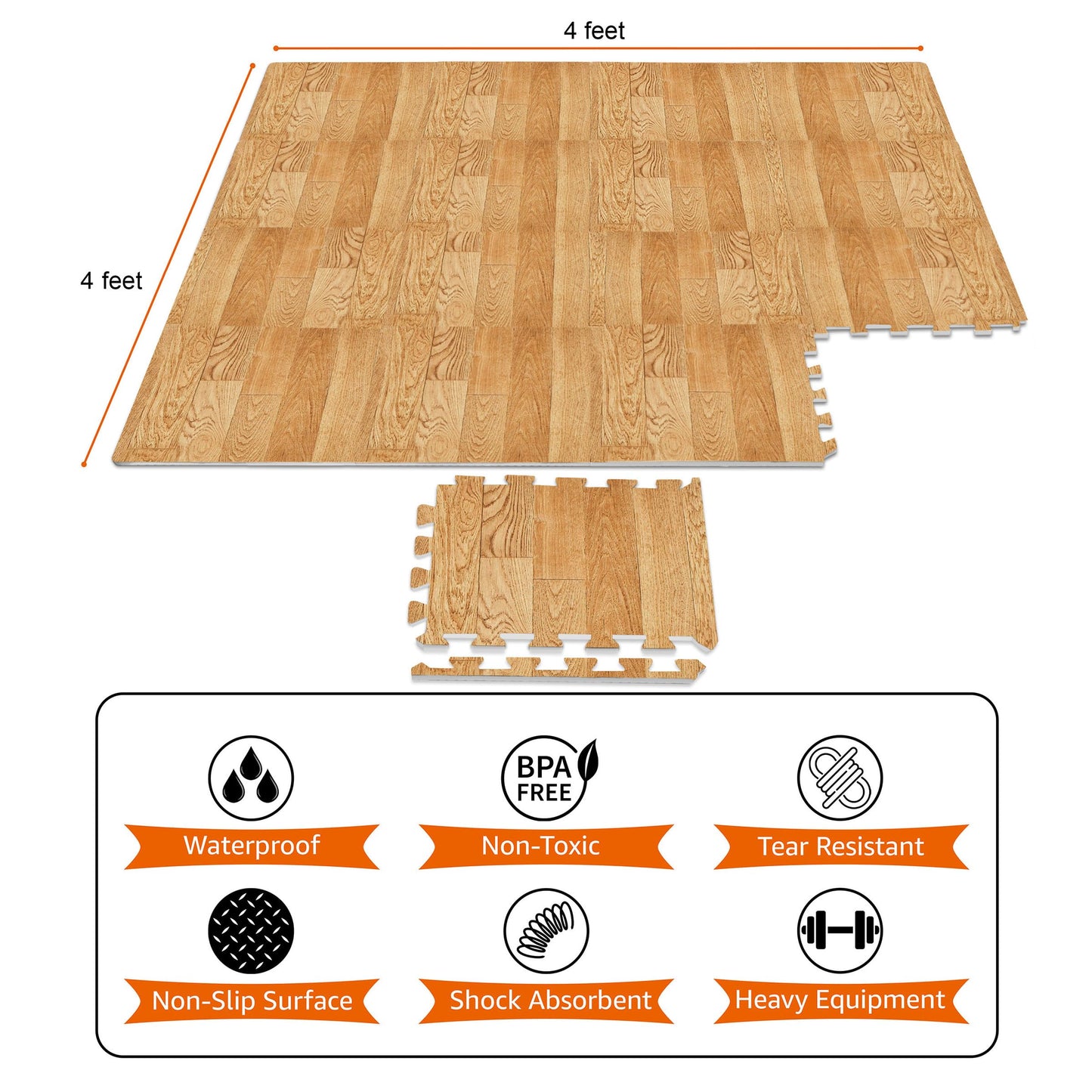 Sorbus Wood Grain Floor Mats Foam Interlocking Mats Each Tile 1 Square Foot 3/8-Inch Thick Flooring Wood Mat Tiles - Home Office Playroom Basement Trade Show (16 Tiles,16 Sq ft, Wood Grain - Pine)