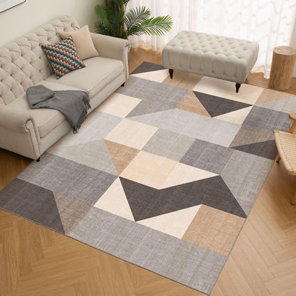 HOMFINE Modern Geometric Area Rug – Machine Washable & Non Slip, Soft Non Shedding Rug for Living Room and Bedroom - Grey Brown, 5'x7'