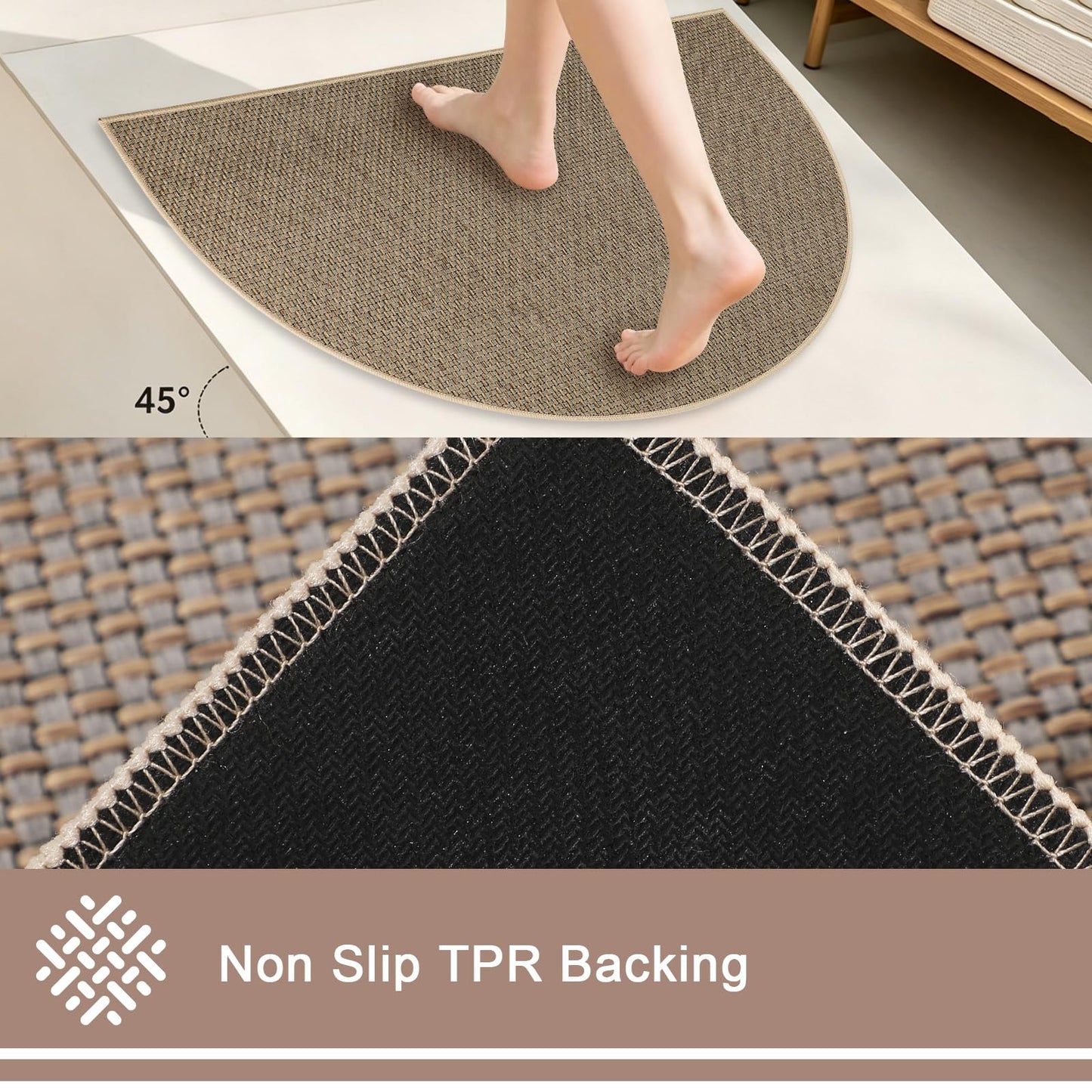 MATIRUG Door Mat,Ultra Thin Half Circle Non Slip Washable Indoor Outdoor Doormat,Low Profile Welcome Entryway Dirt Trapper Entry Rug for Front Back Door Kicthen 17"x29"BeigeGray