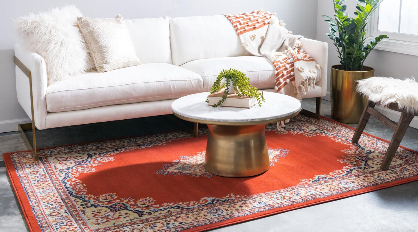 Unique Loom Reza Collection Traditional Persian Style Area Rug, 4 x 6 ft, Terracotta/Ivory