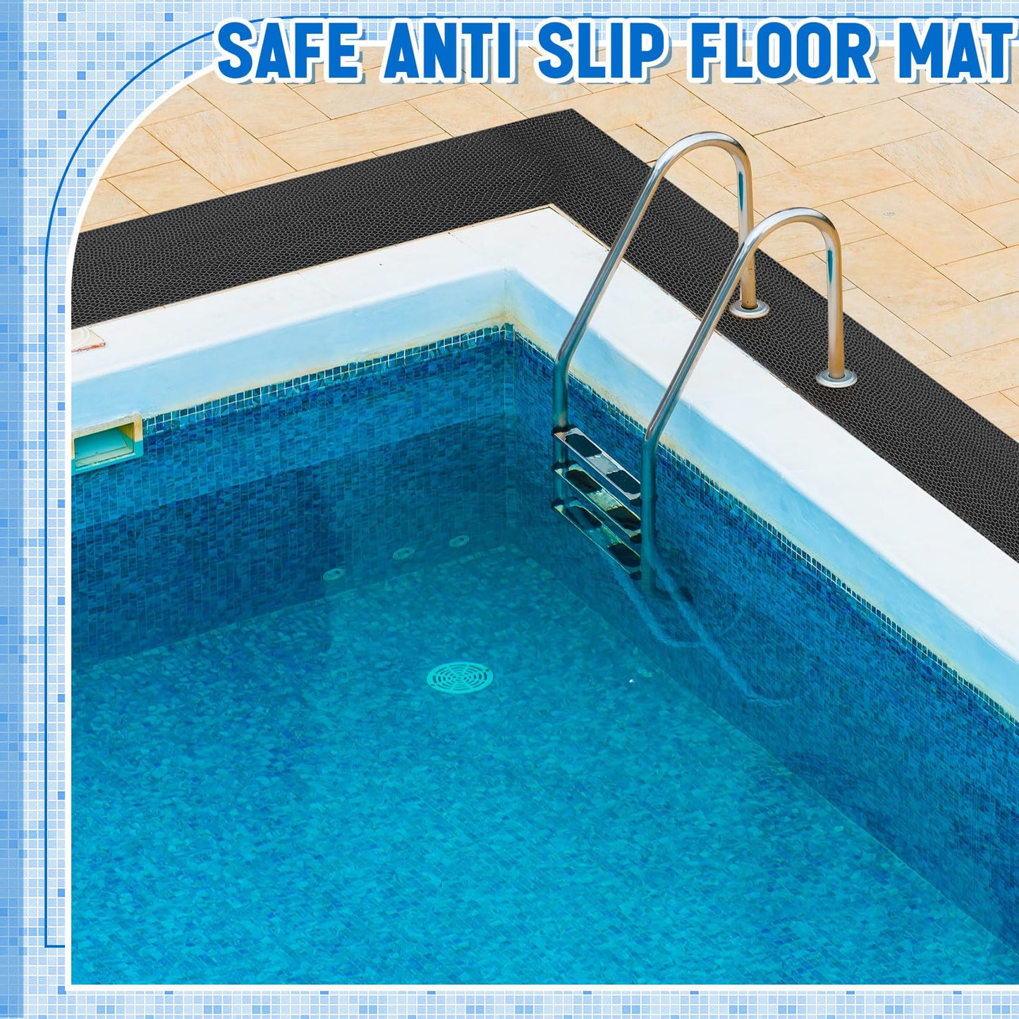 Tinideya 1.3x10 ft Non‑Slip Pool Drainage Floor Mat, Commercial & Indoor Wet Area Anti‑Slip PVC Water Drainage Mat, Cut‑to‑fit Pool, Bathroom, Garage PVC Mesh Flooring, Black