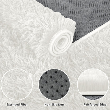 6x9 Area Rug for Living Room:Ultra Soft Fluffy Shag White Rugs,Large Fuzzy Plush Indoor Non Slip Carpet Washable Rug for Bedroom Kids Nursery Office Dorm Modern Decor(White 6'x9')