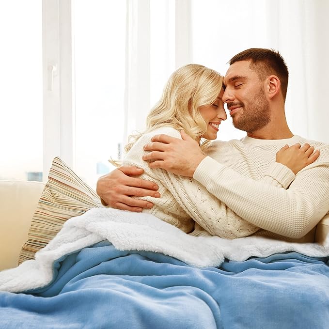 Bedsure GentleSoft Sherpa Fleece Throw Blanket for Couch - Thick and Warm Throw for Men, Soft Fuzzy Plush Blanket for Winter, Washed Blue, 50x60 Inches