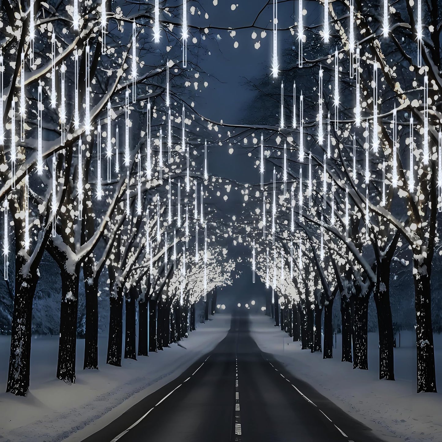 Adecorty Christmas Lights Outdoor, Meteor Shower Light 8 Tubes 192LED UL Certified Snow Falling Rain Cascading Icicle Lights for Xmas Tree Christmas Decorations Outdoor Wedding Party Window, White