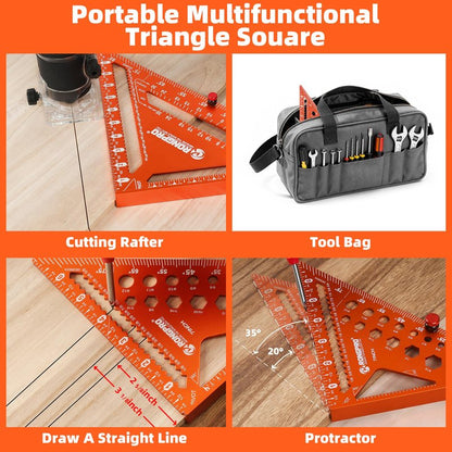 2pcs Rafter Square, 12-inch & 7-inch Carpenter Sqaure Set withWoodworking Pencil, Carpenter Measuring Layout Tool,Aluminum Alloy Triangle Ruler for Woodworking- Imperial