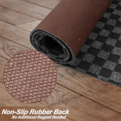 2' x 6' Runner Rugs with Rubber Backing, Indoor Outdoor Utility Carpet Runner Rugs, Checkered Gray, Can Be Used as Aisle for The RV and Boat, Laundry Room and Balcony