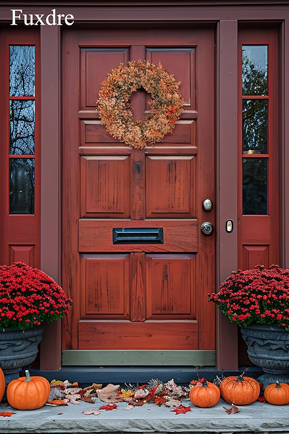 Eucalyptus Fall Wreaths for Front Door 15", Handmade Fall Leaves Wreath for Autumn, Floral Farmhouse Wreath for Wall and Outside Indoors