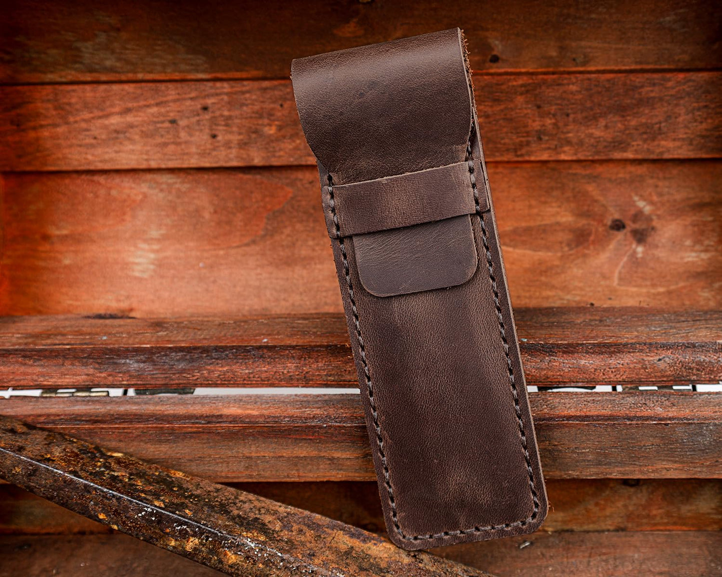DK86 Genuine Leather Pen Case Holder Fountain Multi Pens Pouch Pen Protective Sleeve Cover - Small Coffee