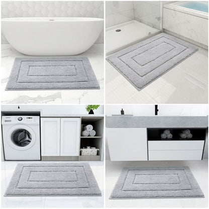 Buganda Bathroom Rugs, 24" x 16", Soft and Absorbent Microfiber Bath Rugs, Non-Slip Shaggy Shower Carpet, Machine Wash Dry Bath Mats for Bathroom Floor, Tub and Shower, Grey