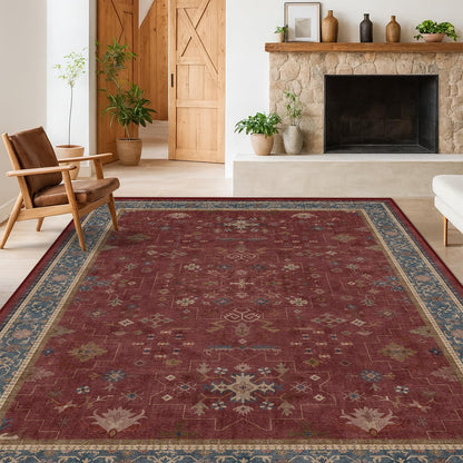 Hazo Haus Oriental 8x10 Large Area Rugs for Living Room - Burgundy Rug for Bedroom Under Bed, Dining Room Under Kitchen Table, Washable Soft Non Slip Unique Indoor Décor