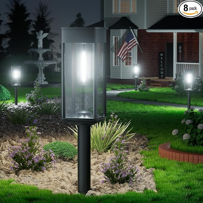 Bright Solar Pathway Lights Outdoor Waterproof IP65, 8 Pack Auto On/Off Solar Outdoor Lights for Path, Yard, Landscape, Lawn, Patio, Walkway, Driveway, Garden Decor Lighting Solar Powered