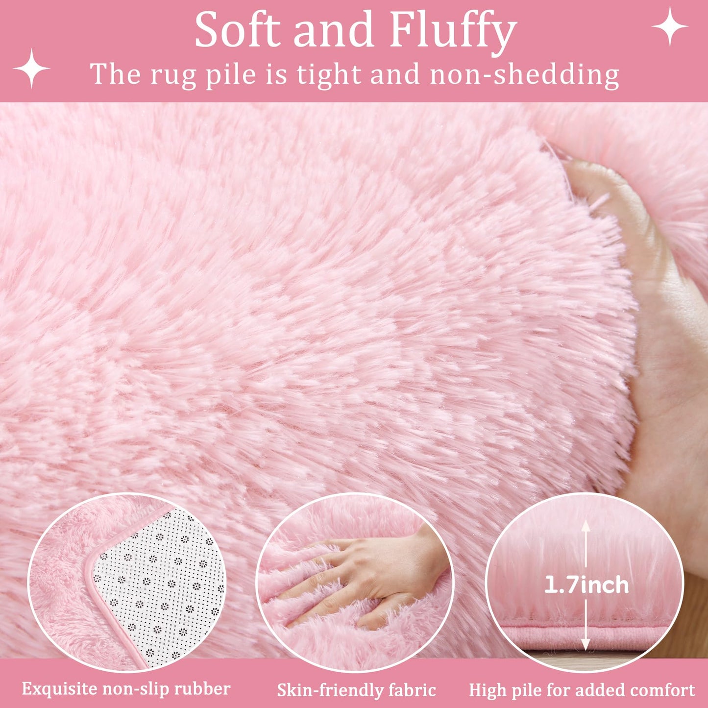 Keeko Fluffy Pink Area Rugs for Bedroom Girls Room, 4x5.3 Cute Shag Kids Room Rugs Nursery Living Room Indoor Fuzzy Bedside Rug Ultra Soft Furry Carpet for Bedroom Teen Baby Dorm Decor