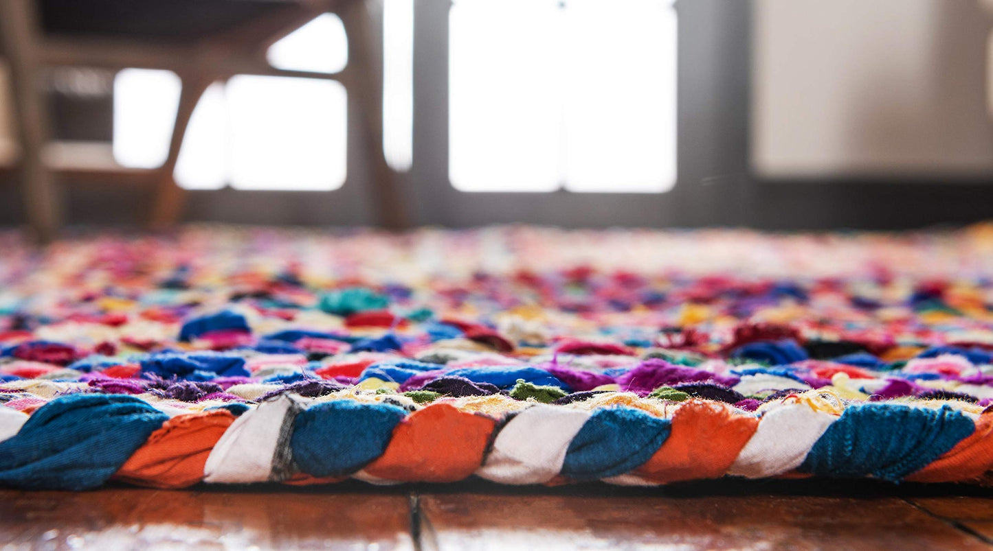 Unique Loom Braided Chindi Collection Area Rug - Layer (9' x 12' 2" Rectangle, Multi/ Blue)