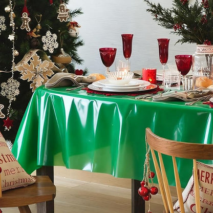 6 Packs Green Plastic Tablecloth for Rectangle Tables 54 x 108 Inch Disposable Waterproof Table Cloth for Outdoor Picnic Table Cover for Birthday Theme Parties Christmas Festival Decoration