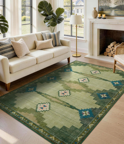 YIHOUSE Mid Century Modern Rugs for Living Room, 6x9 Green Rug No-Slip Southwestern Large Area Rug Washable Rugs for Bedroom, Dining Room