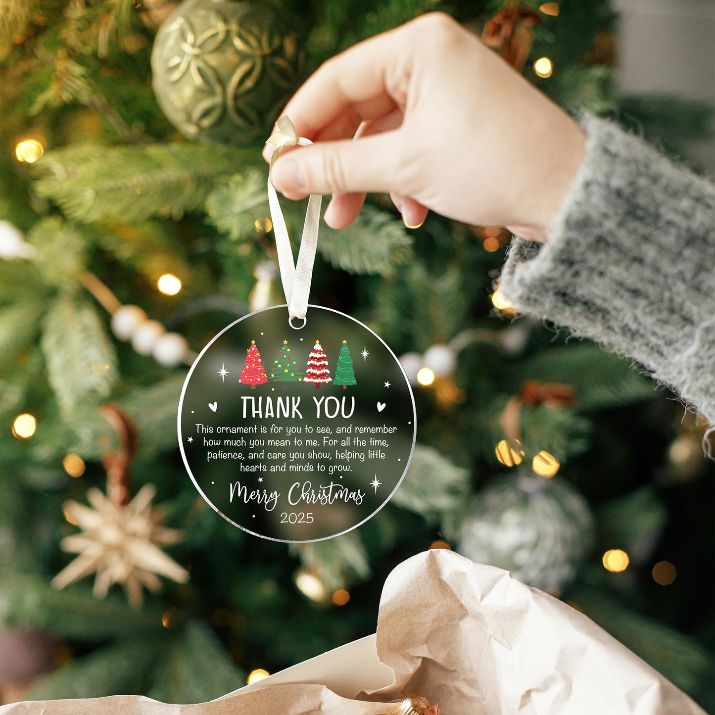 TUMSHANIP Teacher Ornament - Teacher Christmas Ornaments - Teachers Gifts for Women - Teachers Daycare Provider Christmas Ornaments 2025 - Teaching Gifts for Tree - Acrylic Ornament 2025