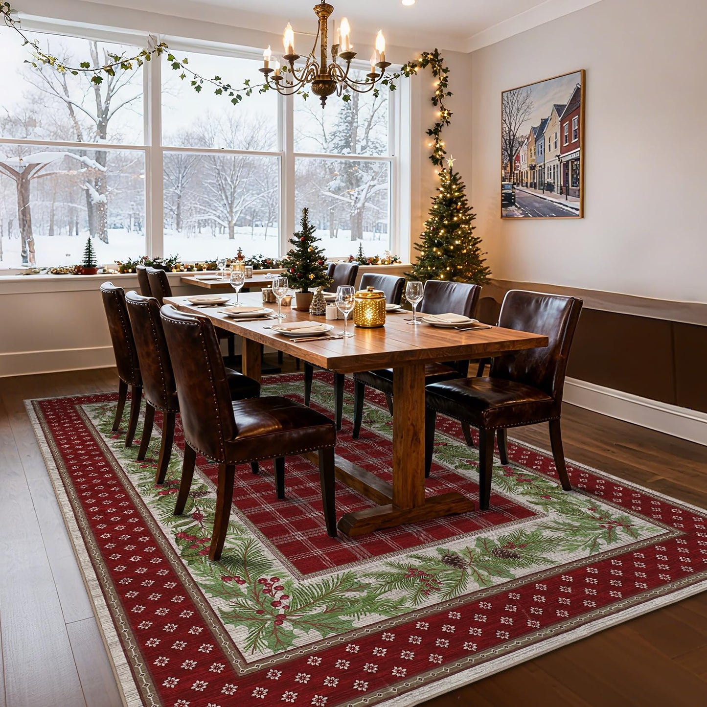 GarveeHome 5x7 Christmas Area Rug for Living Room: Machine Washable Christmas Area Rugs for Bedroom with Non-Slip Backing, Living Room Washable Carpet, Soft Low Pile Non-Slip Bedroom Carpet 5*7 ft Red