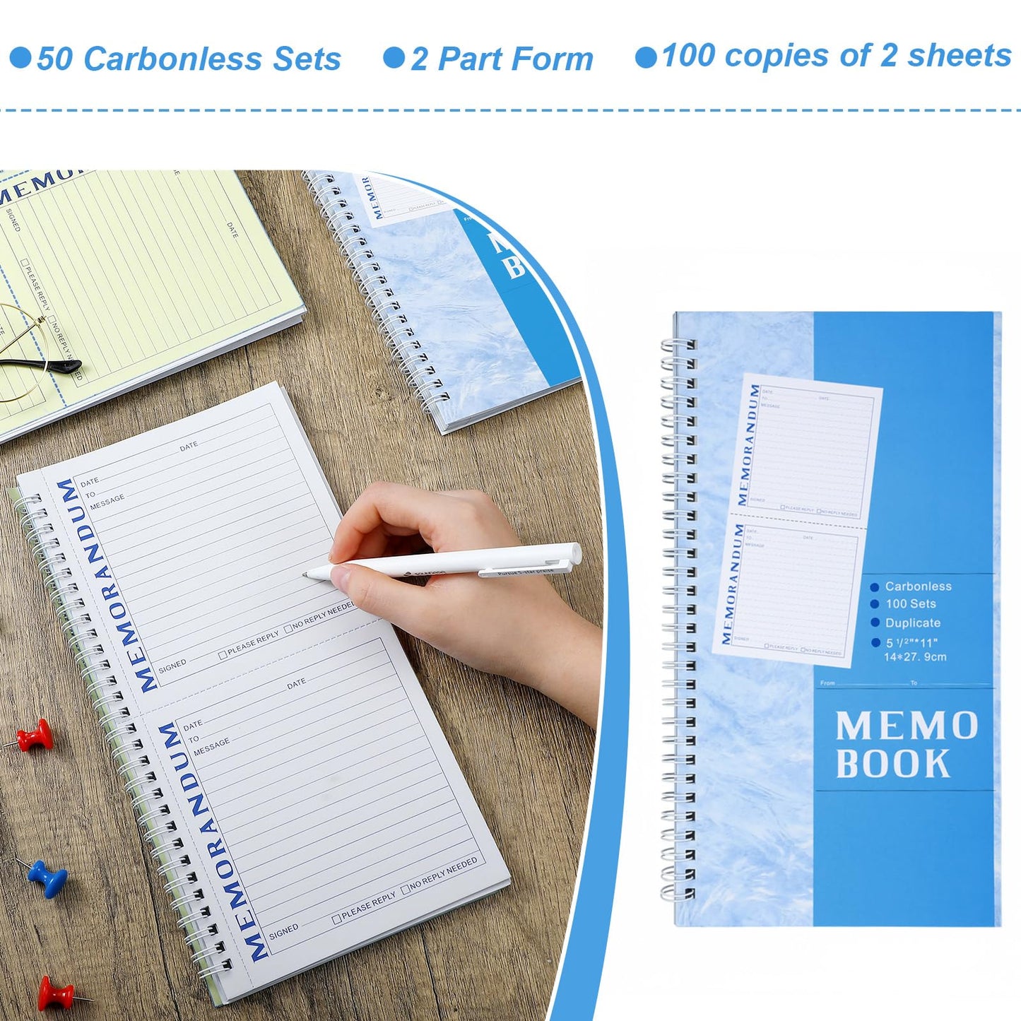 Eaasty 3 Pack Memorandum Book Carbon Copy Notebook Carbonless Two-part Duplicate Memorandum Forms Book Tear off Phone Message Pads for Office School Home