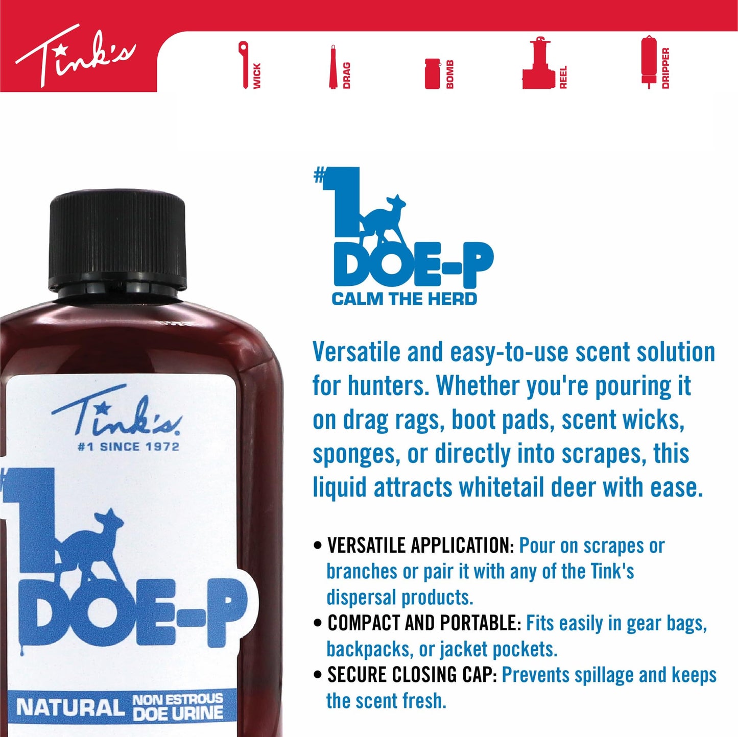 TINK'S #1 Doe-P Calming Deer Attractant | Liquid Non-Estrous Doe Urine Scent for Hunting (4 fl oz) - Superior & Long Lasting Doe Urine Hunting Scents - Hunting Lure/Attractant - Advanced Deer Lure