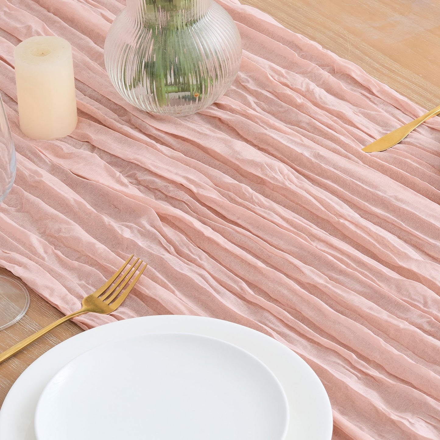 Asee'm Cheesecloth Table Runner 120 Inches Dusty Pink Boho Gauze Cheese Cloth Runner 10FT Rustic Sheer Summer Spring Easter Table Runners for Wedding Baby Shower Holiday Party Decoration