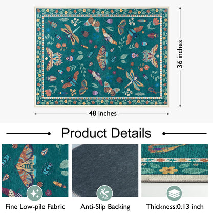 Anidaroel 36"x48" Office Chair Mat for Hardwood Floor, Anti-Slip Floor Mat for Office Chairs, Insect Print Office Rugs for Rolling Chairs, Low Pile Dark Green Desk Chair Mats for Hardwood