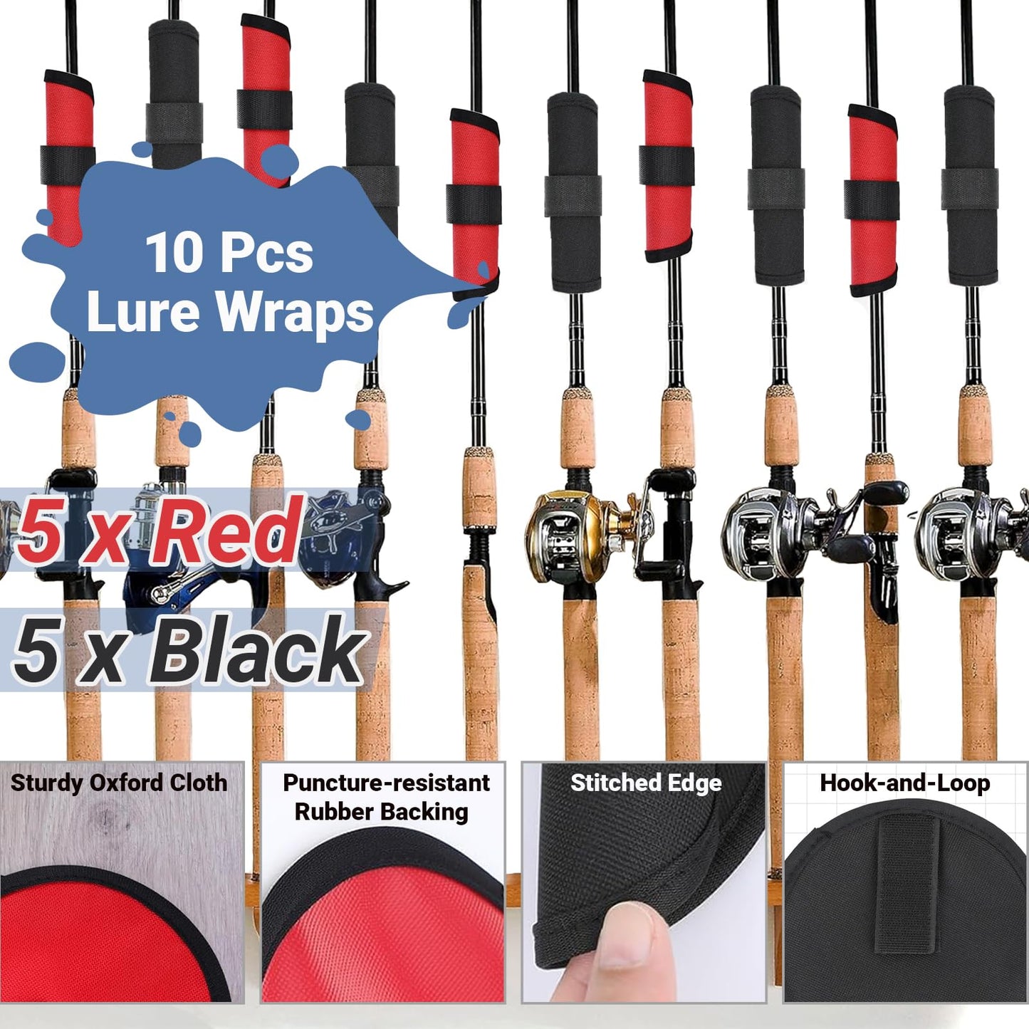 KPEPIX 10 Pcs Fishing Lure Wraps - Hook & Lure Protectors Covers for Safe Bait Storage - Rod Covers, Bait Shield with Hook and Loop Fastener - Fishing Accessories