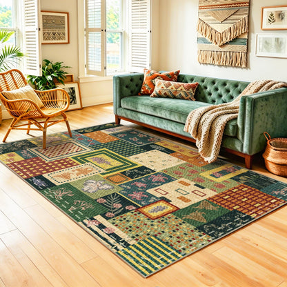 Quntue Washable Easy Jute Layering Rug for Front Porch 4x6 Farmhouse Patchwork Outdoor Patio Rug Non Slip Boho Floral Indoor Outdoor Carpet for Living Room, Bedroom, Balcony, Dining, Office